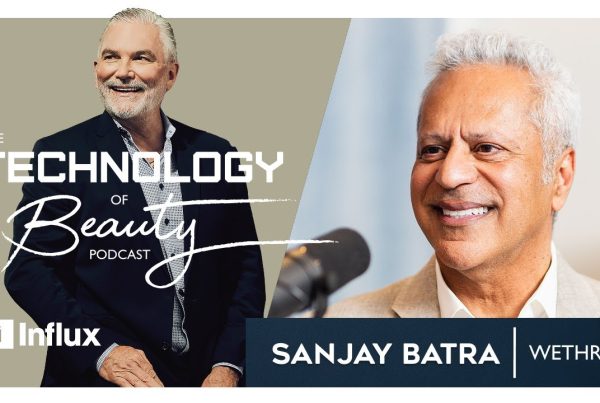 A poster for the technology of beauty podcast by Sanjay Batra
